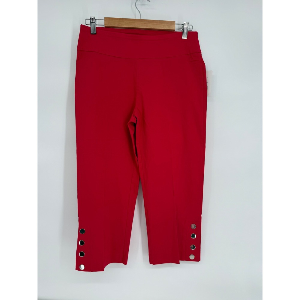 Zac & Rachel Womens‎ Slim Crop Pants Lipstick Red Grommet Hem Size 8 NEW